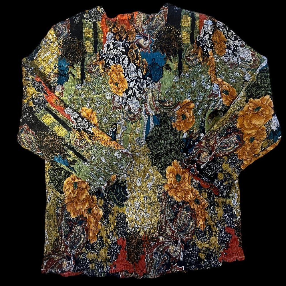 Alberto Makali Art To Wear Embellished Abstract Floral Scrunch Shirt M - Picture 4 of 6